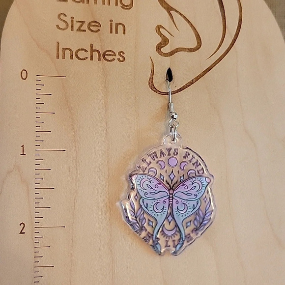 Luna Moth Moon Phase Drop Earrings - Picture 5 of 9